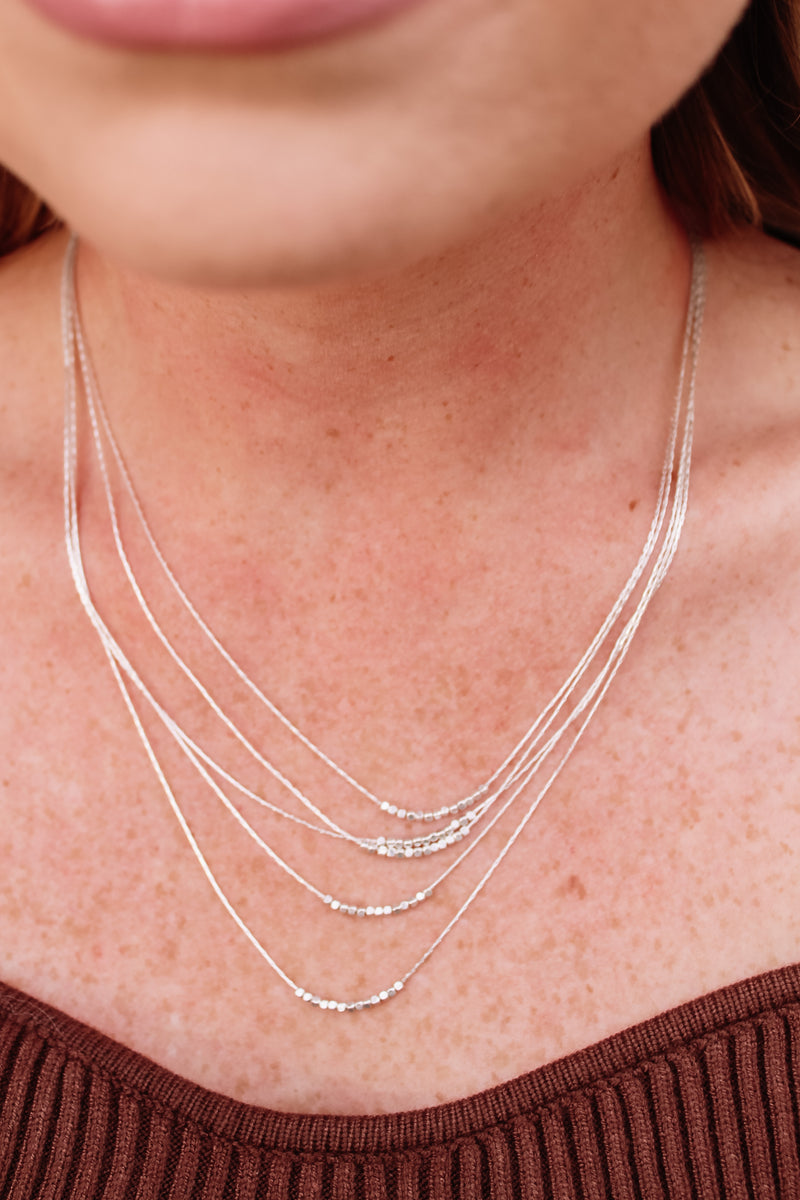Layered Beaded Necklace - Silver