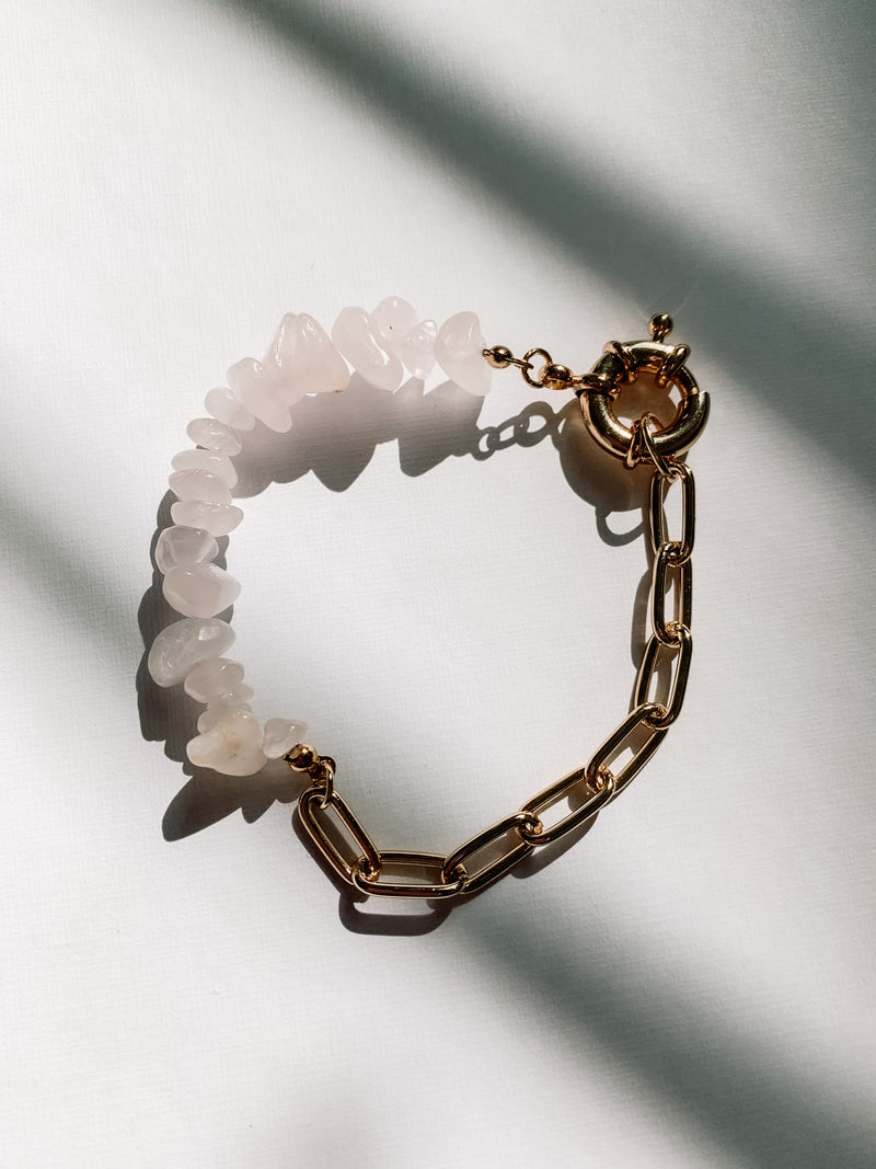 Rose Quartz & Gold Chain Bracelet
