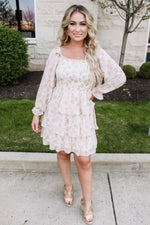 Taupe & Cream Floral Smocked Dress